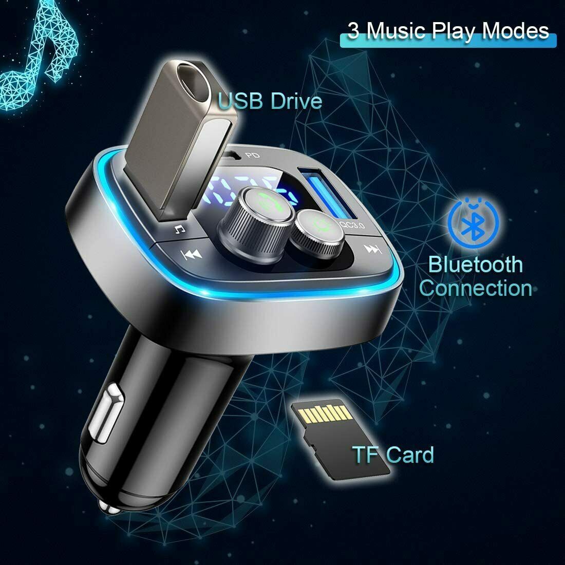 Car Adapter Wireless FM Radio Transmitter Bluetooth 5.0  Black - Premium Car Chargers from Rapidvehicles - Just $35.99! Shop now at Rapidvehicles