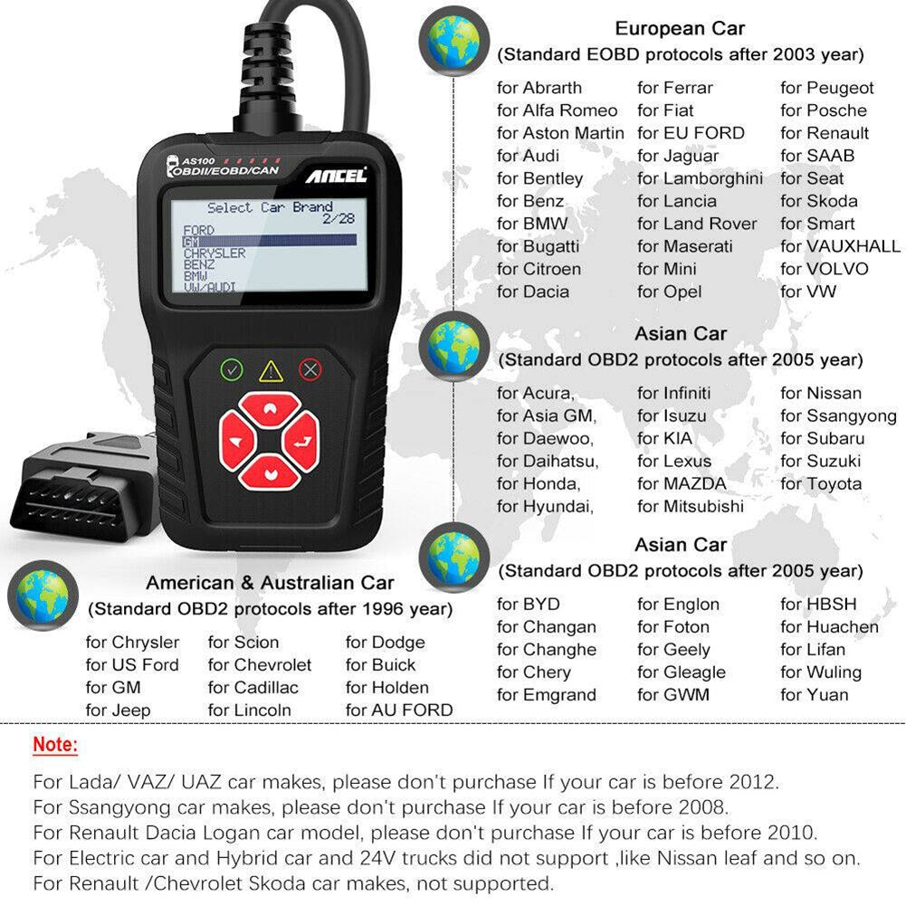 Ancel As100 Obd2 Scanner Car Check Engine Fault Detector Code Reader Diagnostic Tool Black - Premium OBD & Diagnostic Tools from Rapidvehicles - Just $44.99! Shop now at Rapidvehicles