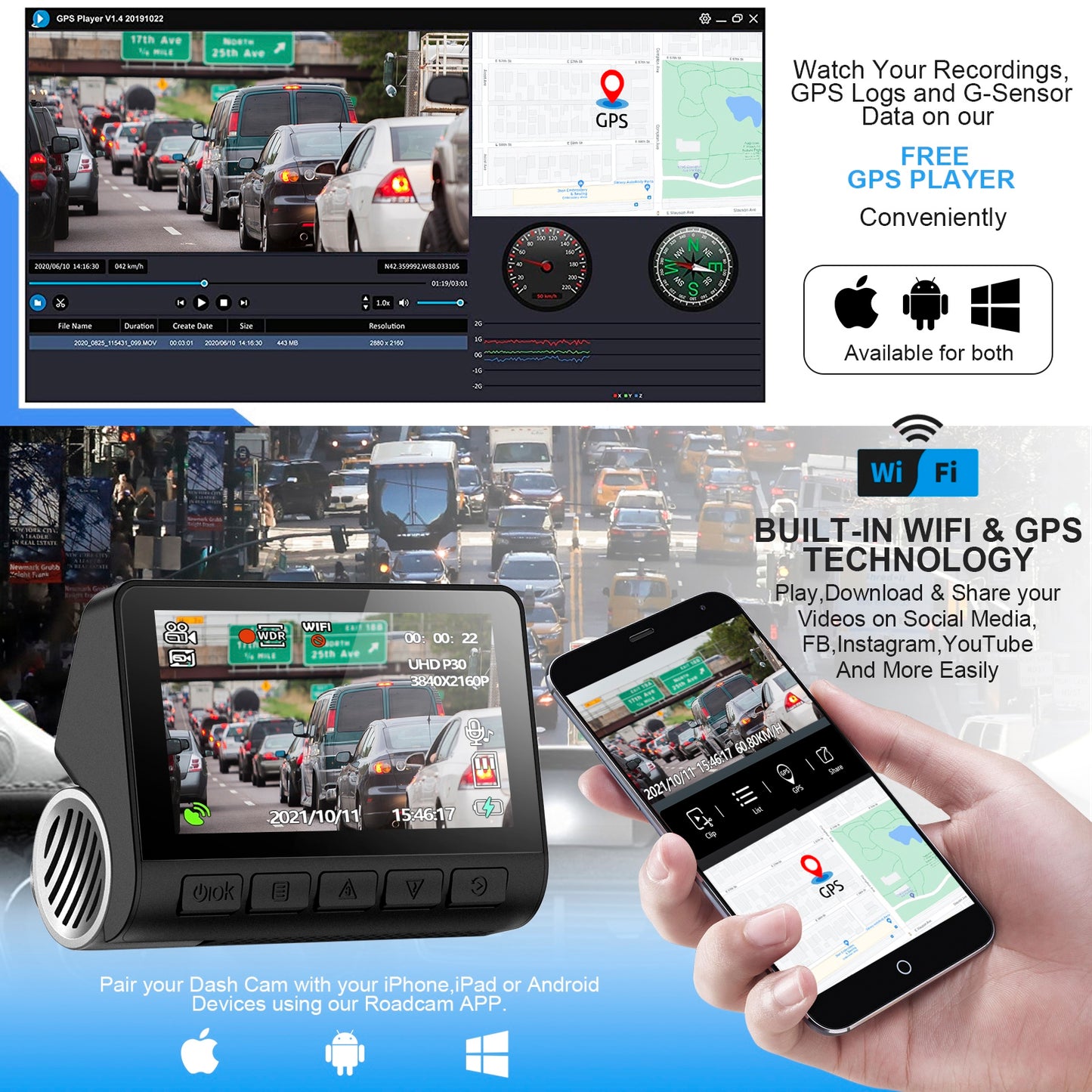 V55 Dash Cam 4k Ultra-clear Car Parking Monitor Wifi GPS Driving - Premium Car Rear View Camera from Rapidvehicles - Just $138.99! Shop now at Rapidvehicles