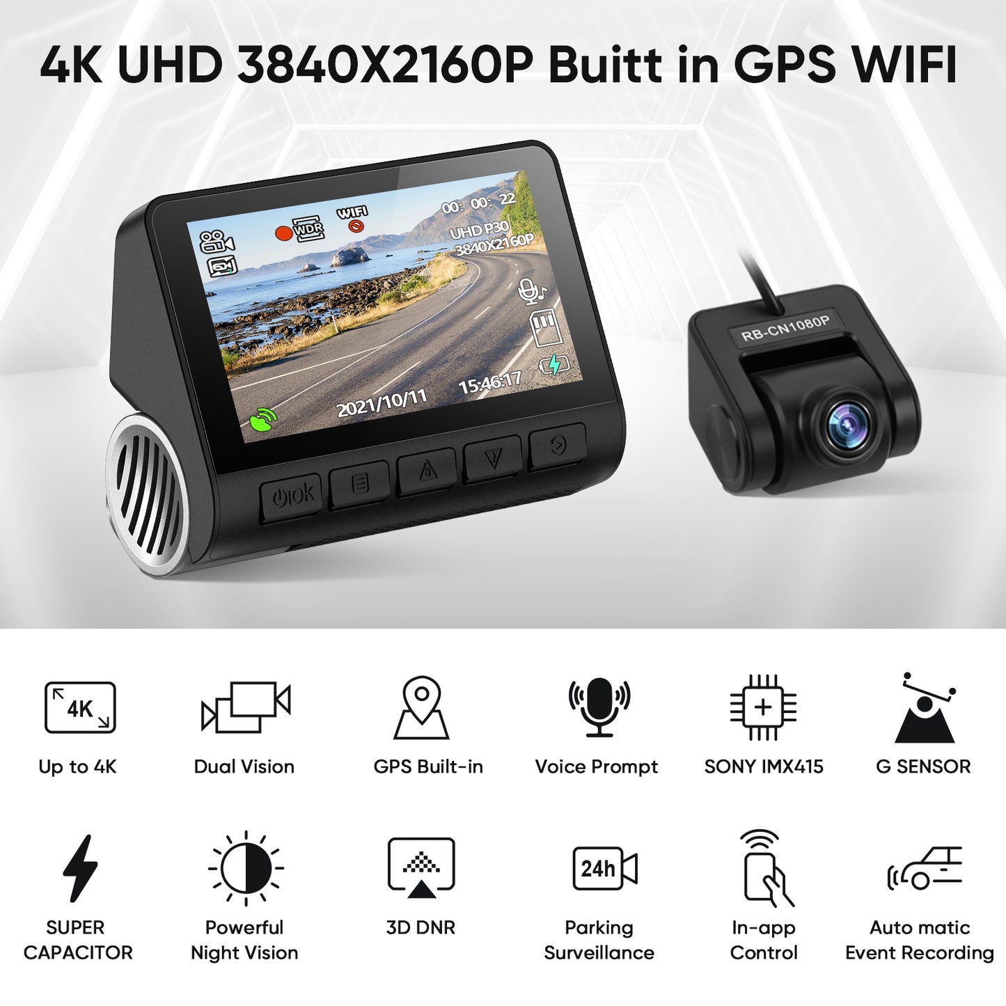 V55 Dash Cam 4k Ultra-clear Car Parking Monitor Wifi GPS Driving - Premium Car Rear View Camera from Rapidvehicles - Just $138.99! Shop now at Rapidvehicles