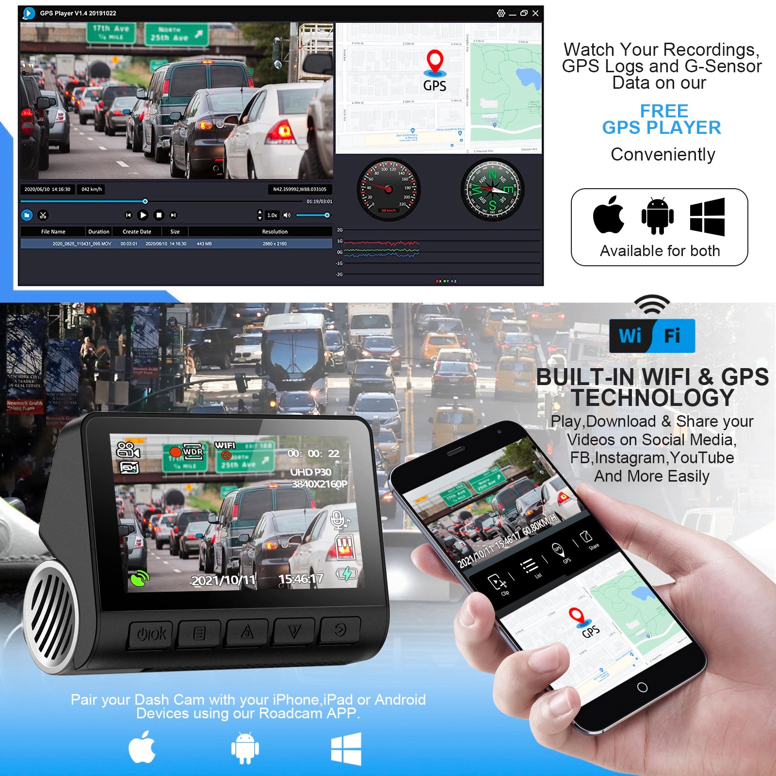 V55 Dash Cam 4k Ultra-clear Car Parking Monitor Wifi GPS Driving Recorder Dual Lens Buck Line - Premium Car Rear View Camera from Rapidvehicles - Just $129.95! Shop now at Rapidvehicles