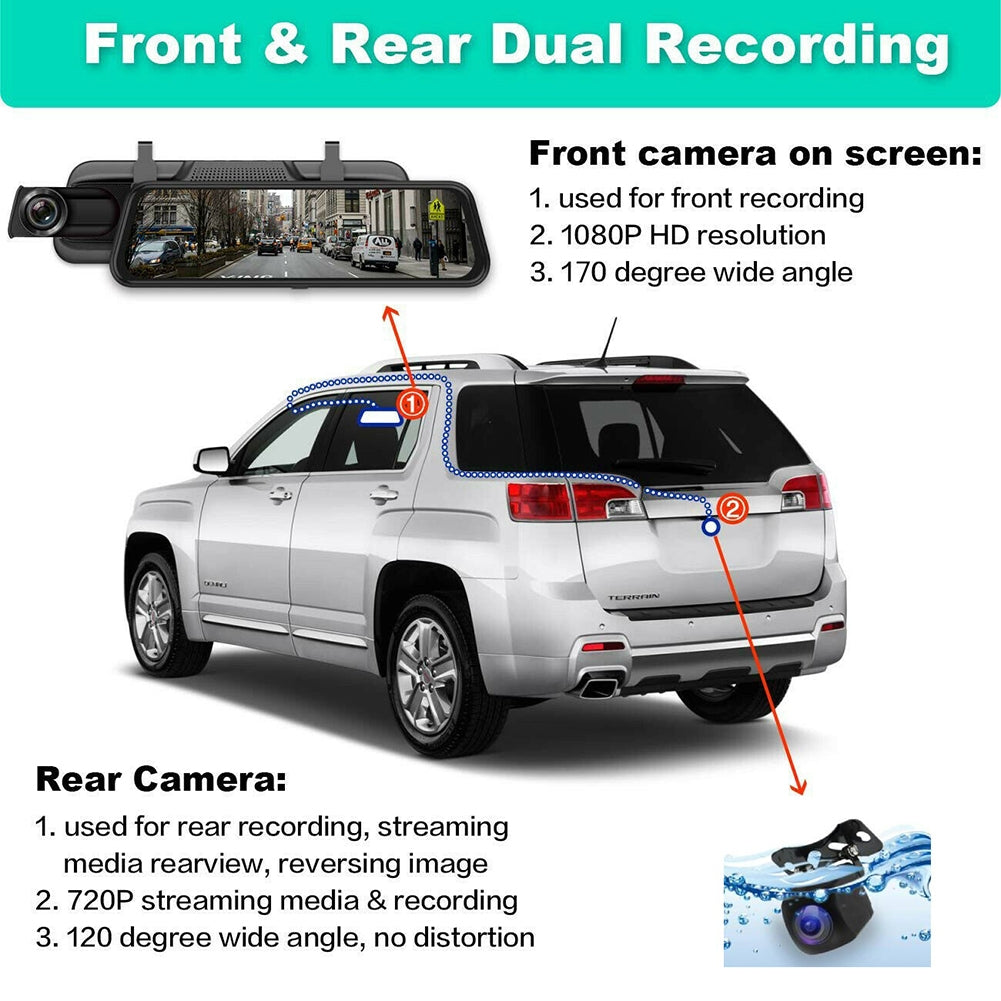 10-inch Streaming Media Rearview Mirror Recorder 1080P HD 2.5d - Premium Car Rear View Camera from Rapidvehicles - Just $100.99! Shop now at Rapidvehicles