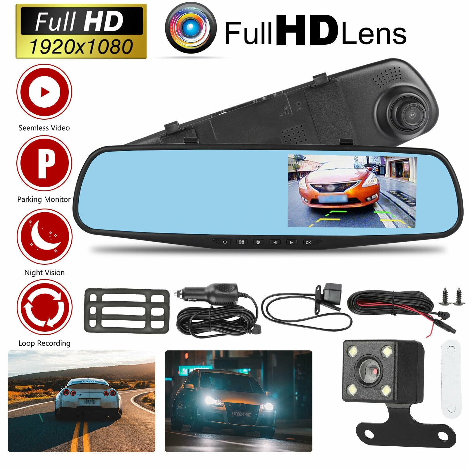 4.3-inch Rearview Mirror Car Driving Recorder Front Rear Double Recording 1080P 170-degree Wide-angle Dash Cam Black - Premium Car Rear View Camera from Rapidvehicles - Just $46.99! Shop now at Rapidvehicles