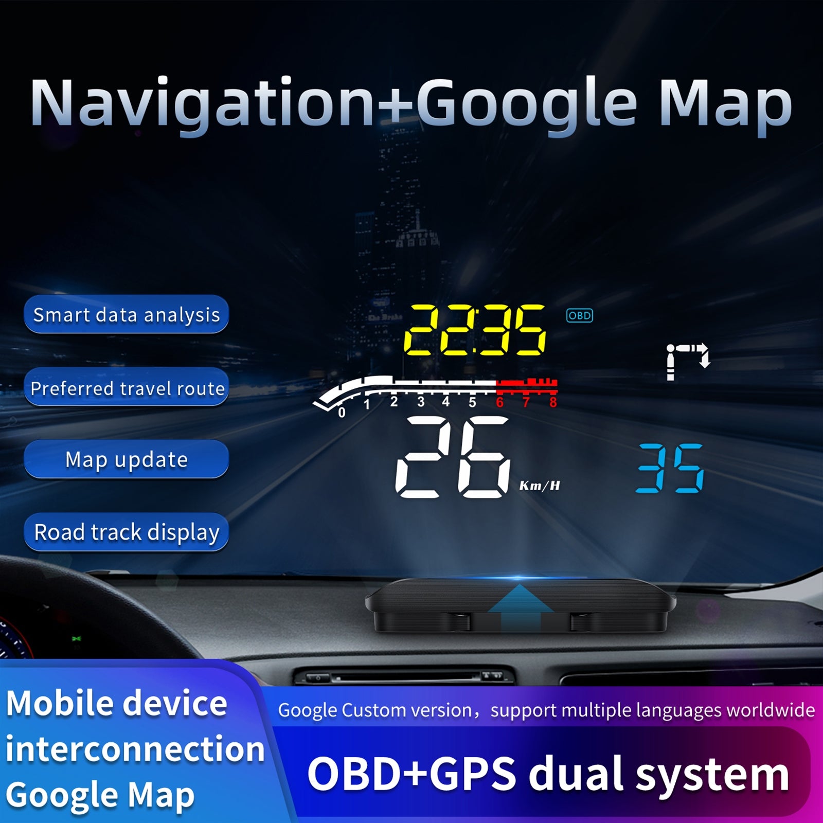 D1 Hud Car Head-up Display OBD and GPS Dual System Navigation Speedometer Black - Premium Other Car Electronics from Rapidvehicles - Just $58.38! Shop now at Rapidvehicles