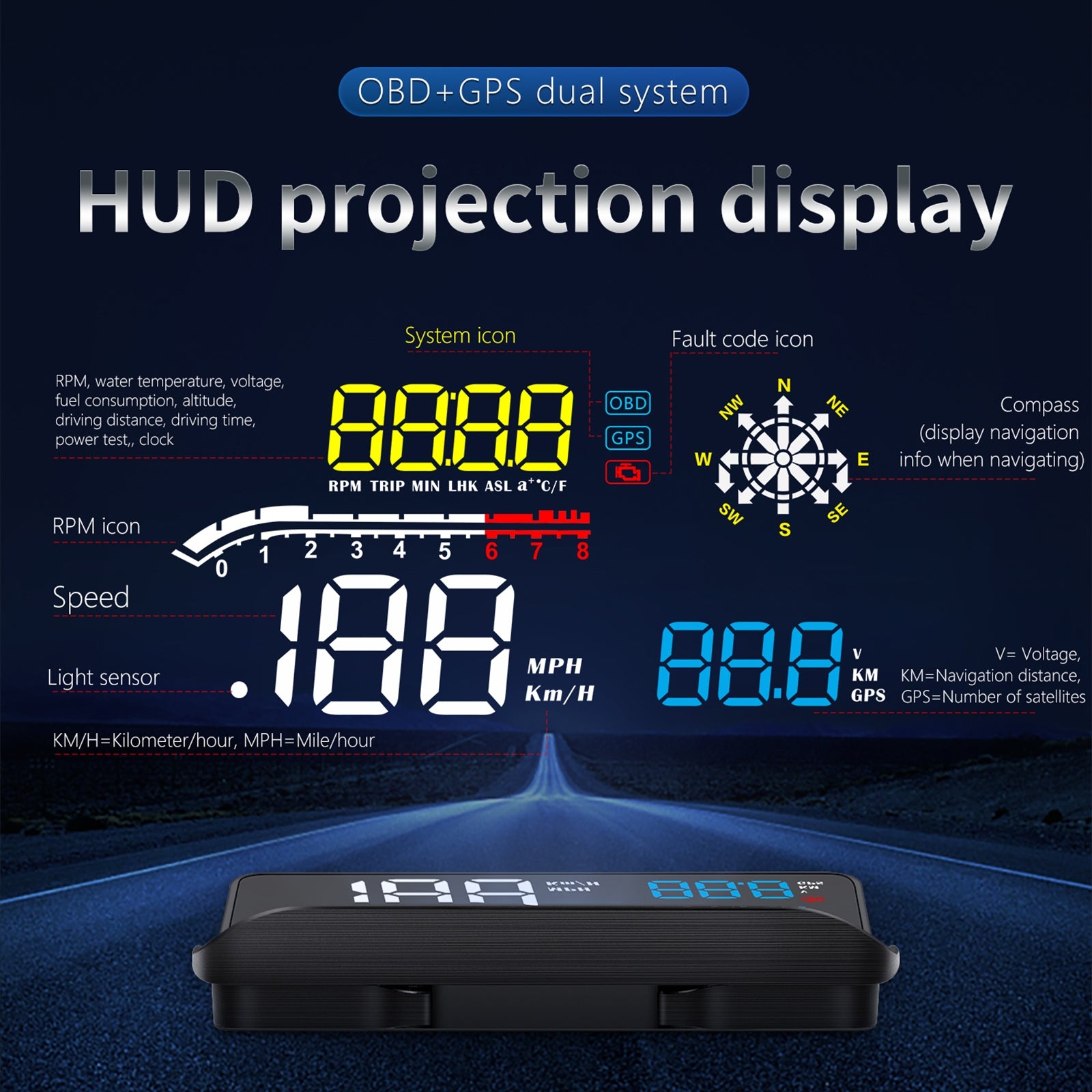 D1 Hud Car Head-up Display OBD and GPS Dual System Navigation Speedometer Black - Premium Other Car Electronics from Rapidvehicles - Just $58.38! Shop now at Rapidvehicles