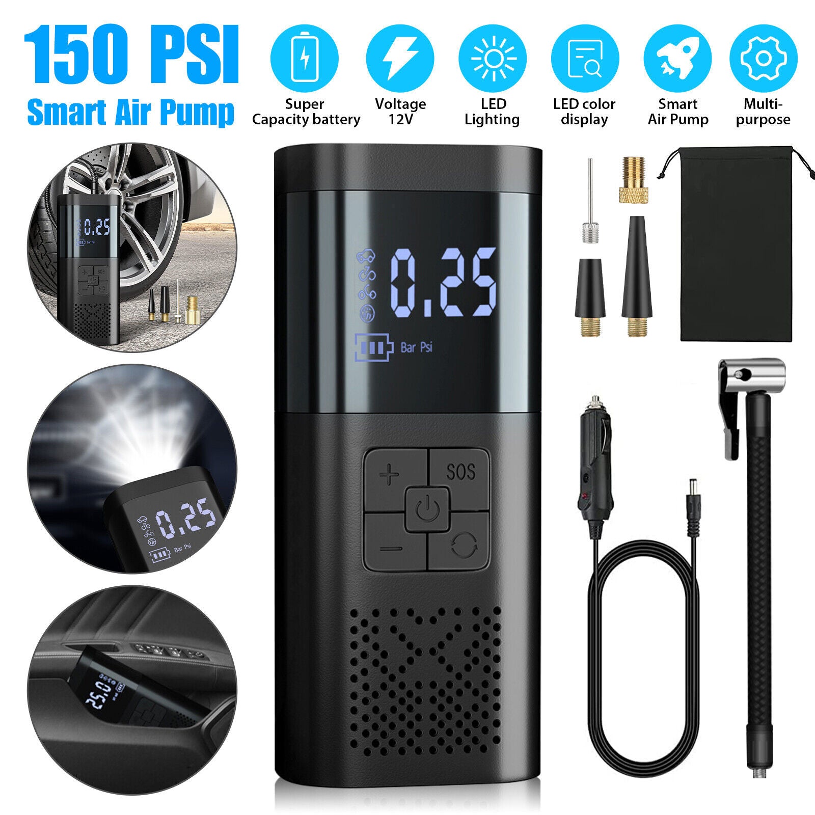 150psi Car Digital Electric Tire Inflator Portable LCD Car Wireless Air Pump Compressor - Premium Other Car Electronics from Rapidvehicles - Just $43.27! Shop now at Rapidvehicles