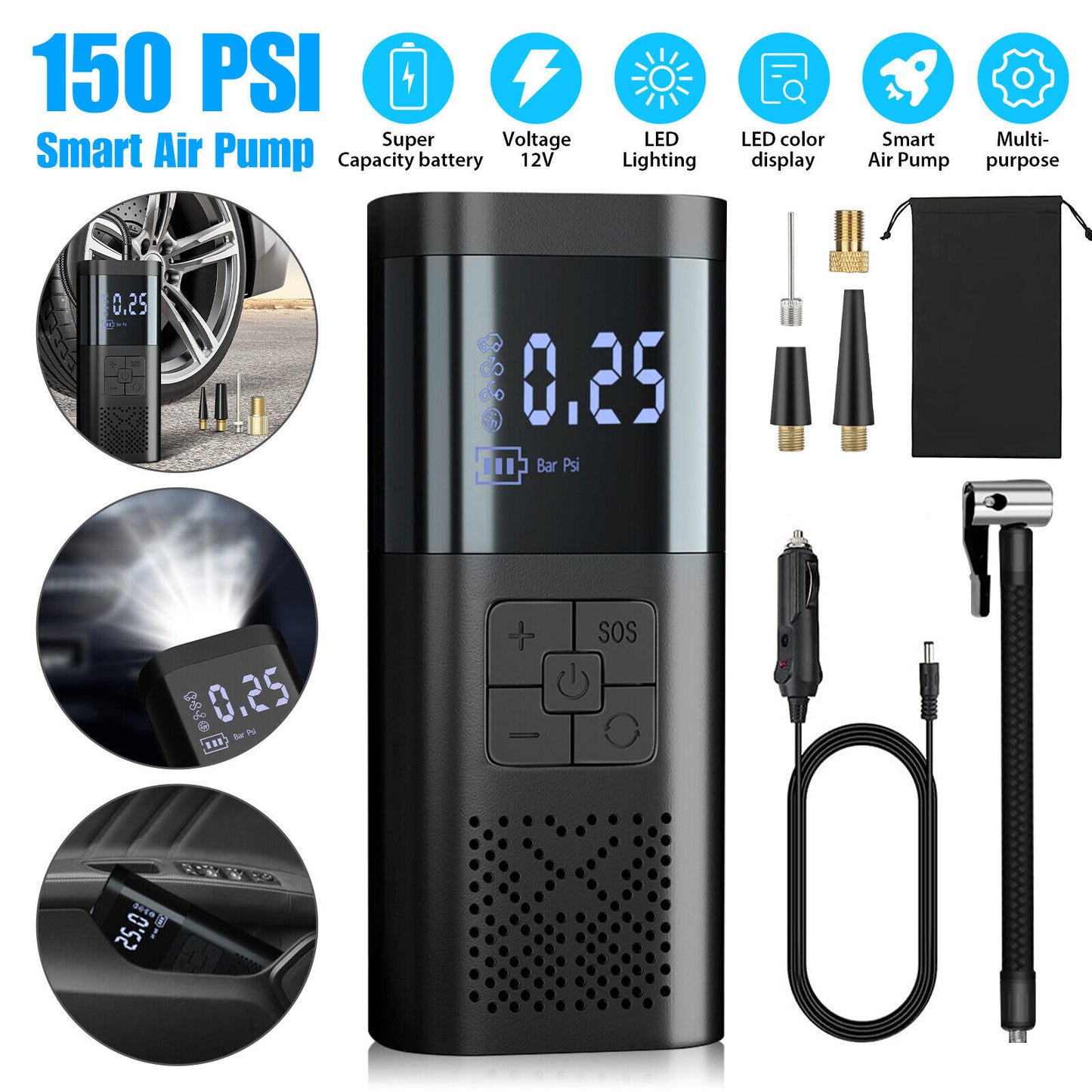 150psi Car Digital Electric Tire Inflator Portable LCD Car - Premium Other Car Electronics from Rapidvehicles - Just $74.99! Shop now at Rapidvehicles