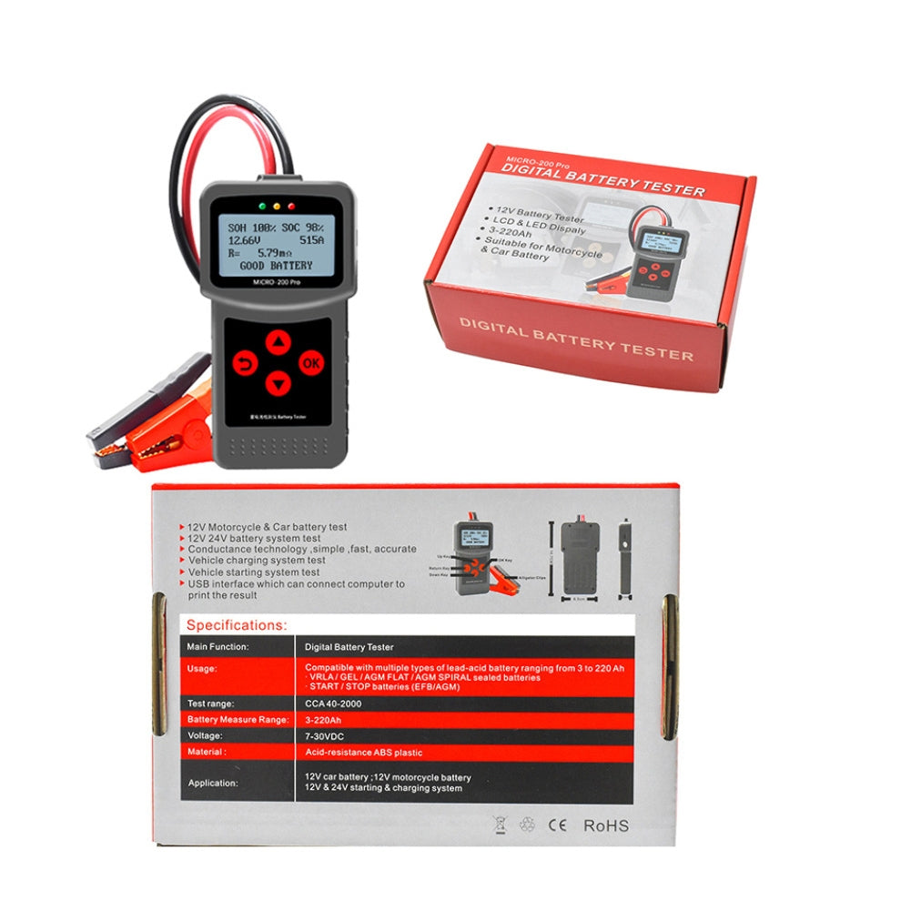 Micro-200 Pro Car Battery Tester 12V 3-220ah Battery Analyzer Charging Test Diagnostic Tool Grey - Premium OBD & Diagnostic Tools from Rapidvehicles - Just $59.99! Shop now at Rapidvehicles