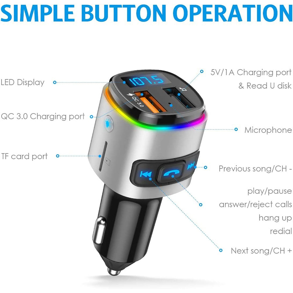 Bc41 Car Fm Transmitter Bluetooth MP3 Player Charger Cigarette Lighter Silver - Premium Car Chargers from Rapidvehicles - Just $33.99! Shop now at Rapidvehicles