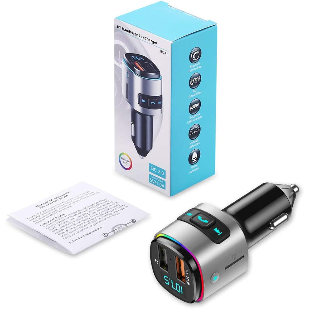 Bc41 Car Fm Transmitter Bluetooth MP3 Player Charger Cigarette Lighter Silver - Premium Car Chargers from Rapidvehicles - Just $33.99! Shop now at Rapidvehicles