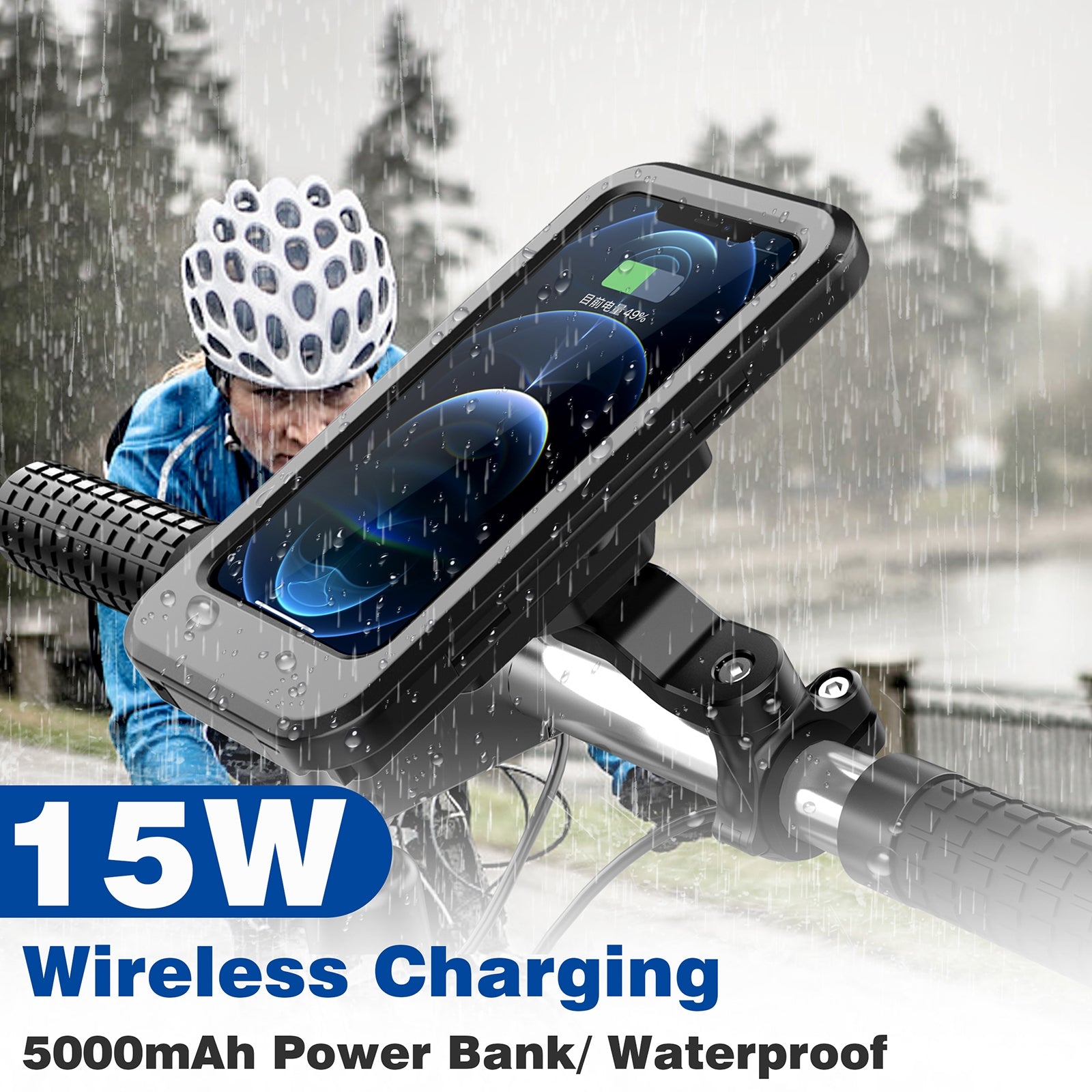 Motorcycle Bicycle Handlebar Phone Holder Wireless Charger Waterproof Black - Premium Car Mounts & Holders from Rapidvehicles - Just $44.99! Shop now at Rapidvehicles