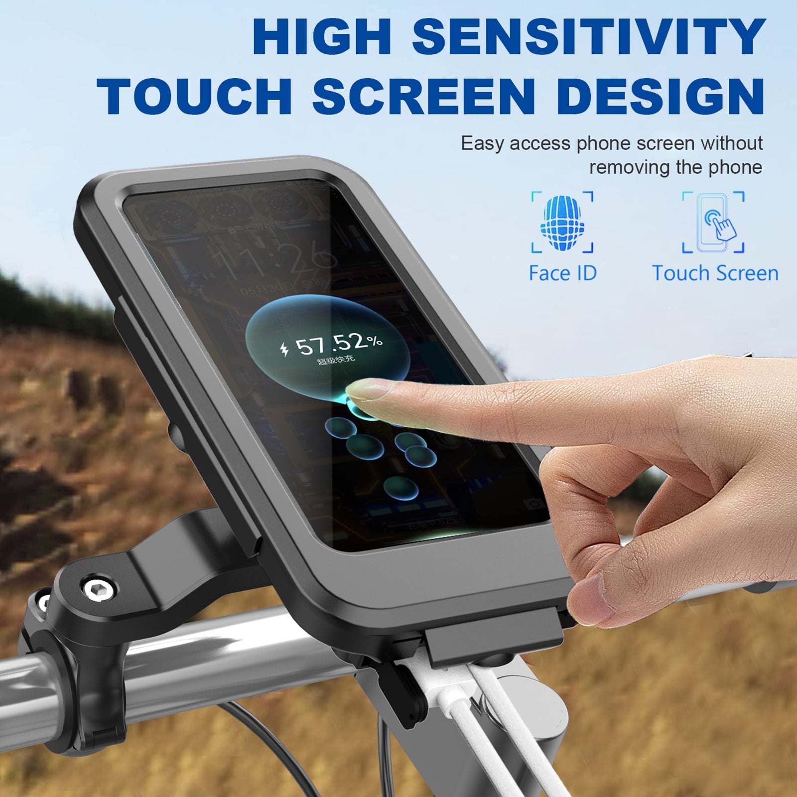 Motorcycle Bicycle Handlebar Phone Holder Wireless Charger Waterproof Black - Premium Car Mounts & Holders from Rapidvehicles - Just $44.99! Shop now at Rapidvehicles