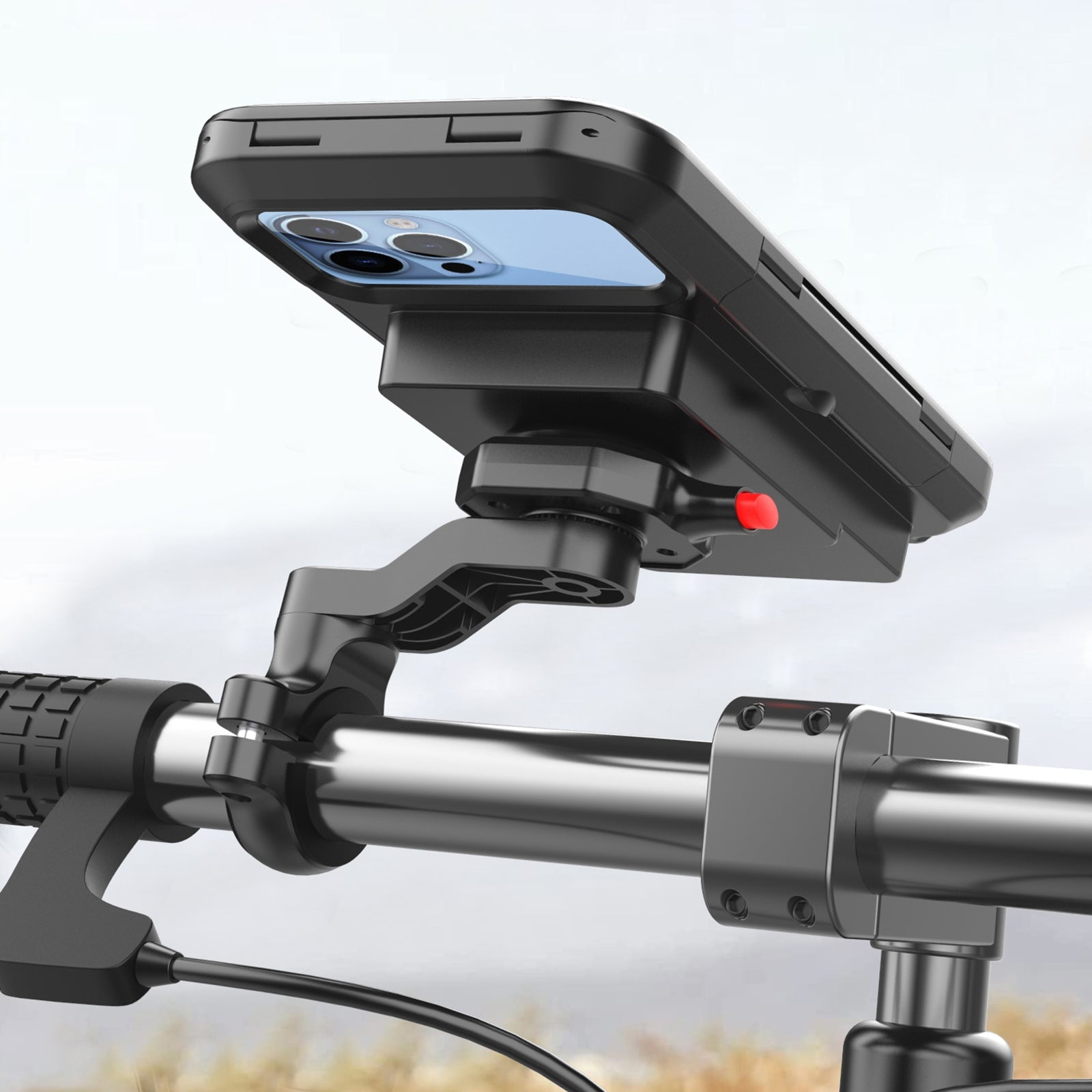 Motorcycle Bicycle Handlebar Phone Holder Wireless Charger Waterproof Black - Premium Car Mounts & Holders from Rapidvehicles - Just $44.99! Shop now at Rapidvehicles