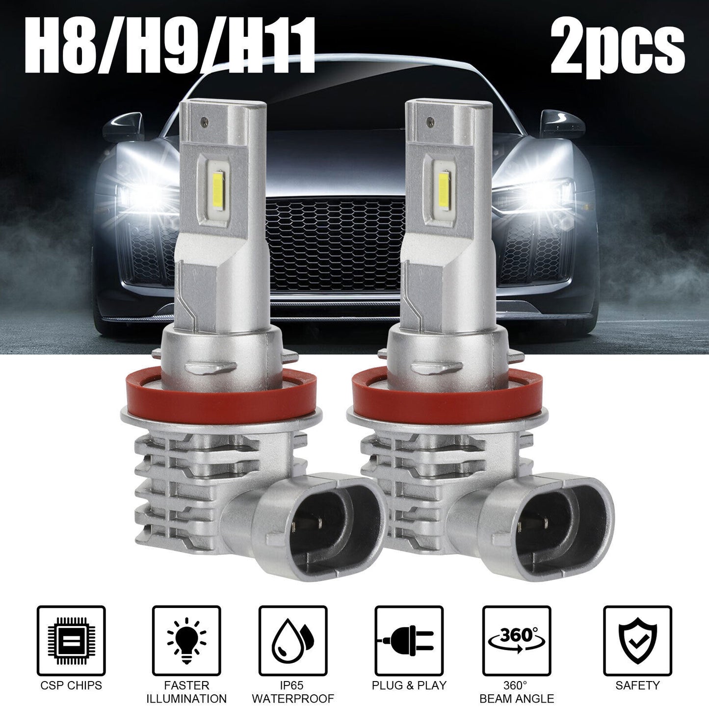 2pcs Car Led Headlight Kit H11 H9 H8 Super Bright Fog Lamp - Premium Car LED Lights from Rapidvehicles - Just $46.99! Shop now at Rapidvehicles