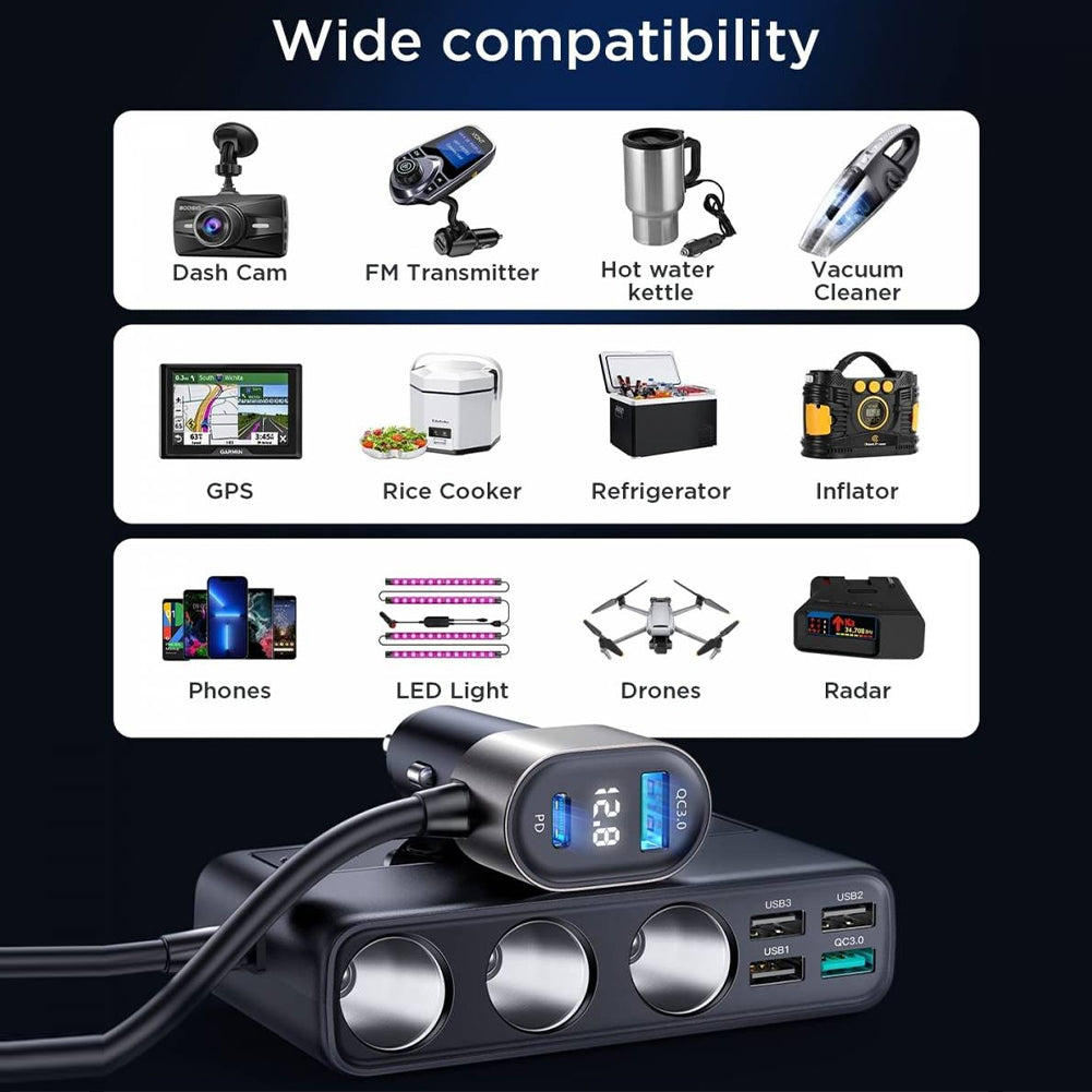 US Multi-port Car Cigarette Lighter Adapter 3 Sockets 6 Ports - Premium Automotive from Rapidvehicles - Just $67.99! Shop now at Rapidvehicles