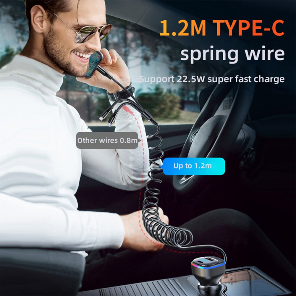 K2 Multi-functional Car Charger Display 12-24v Pd65w Qc3.0 Quick Charge 3-in-1 Spring Fast Charging Cable Black - Premium Car Chargers from Rapidvehicles - Just $29.99! Shop now at Rapidvehicles