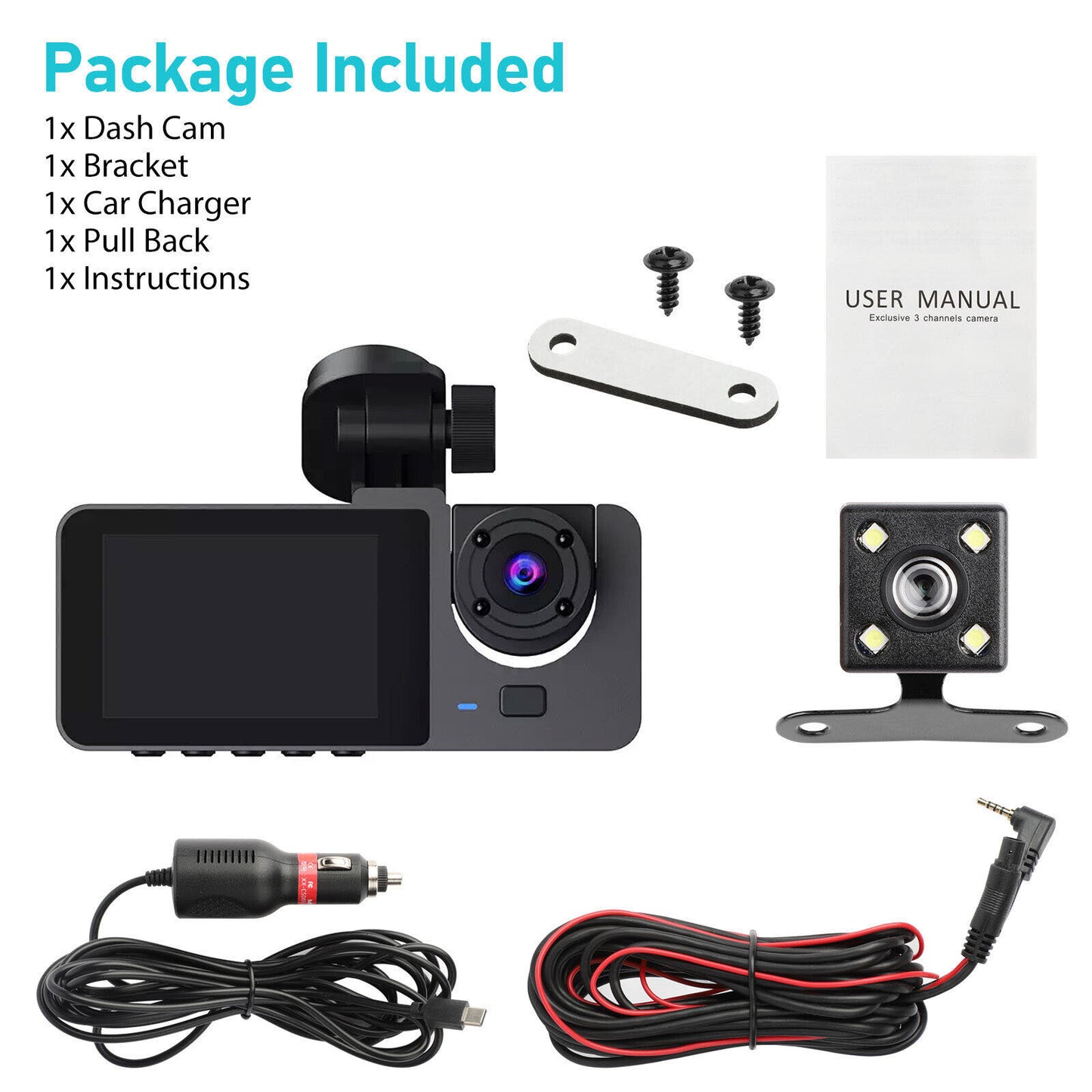 Y15 Car Dvr Dash Cam 3 Cameras Ips Hd 1080p Wide Angle Video - Premium Car Rear View Camera from Rapidvehicles - Just $59.39! Shop now at Rapidvehicles