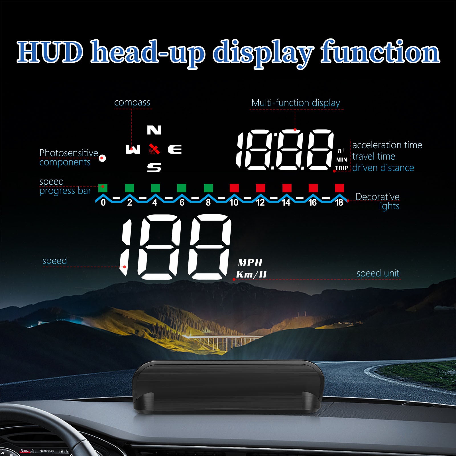 Car Hud Head-up Display Gps System Hd Windshield Projector - Premium Car DVR from Rapidvehicles - Just $52.19! Shop now at Rapidvehicles