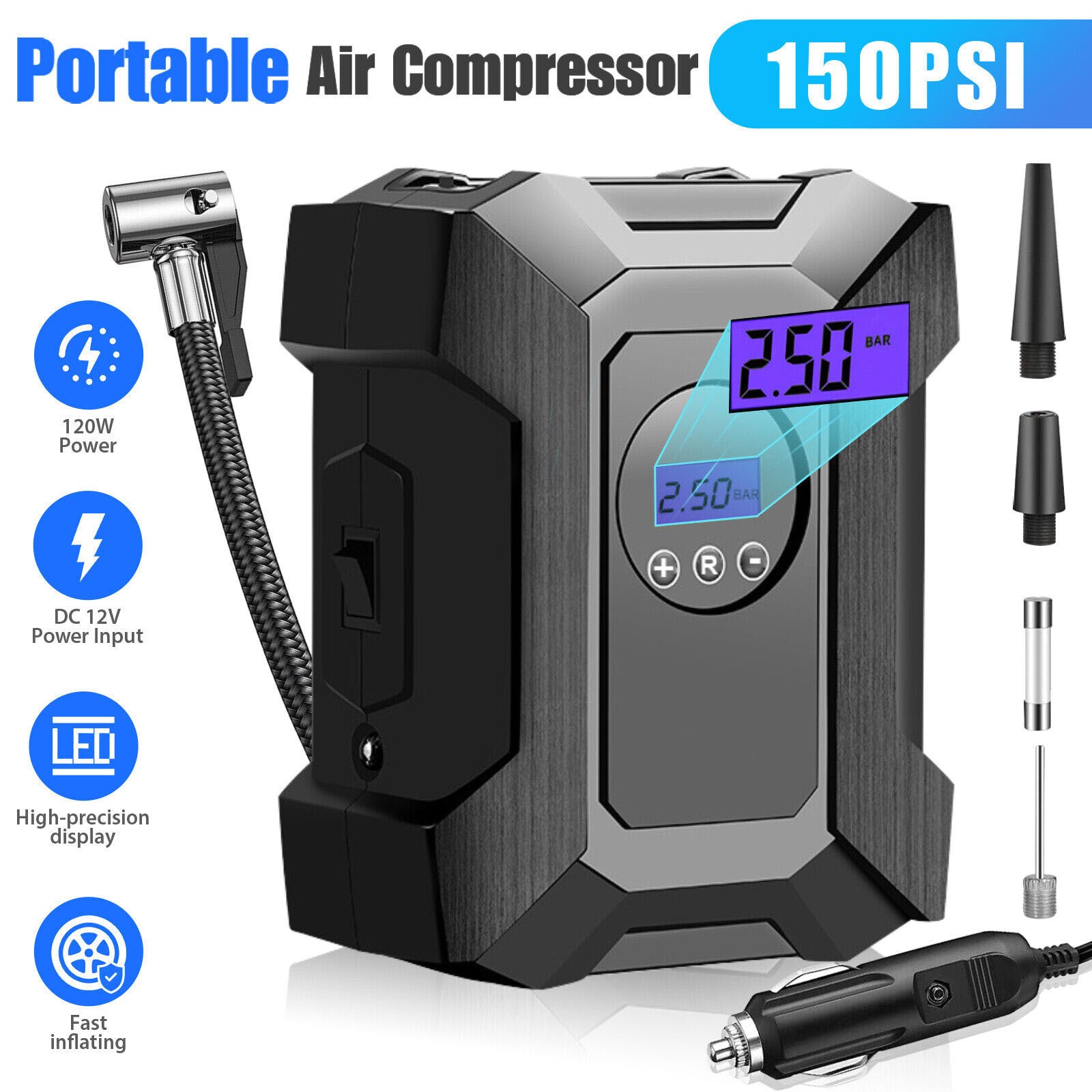 12v 150PSI Car Air Pump Large High-precision Display Portable Electric Tire Air Pump Digital display with line - Premium Other Car Tools from Rapidvehicles - Just $49.06! Shop now at Rapidvehicles