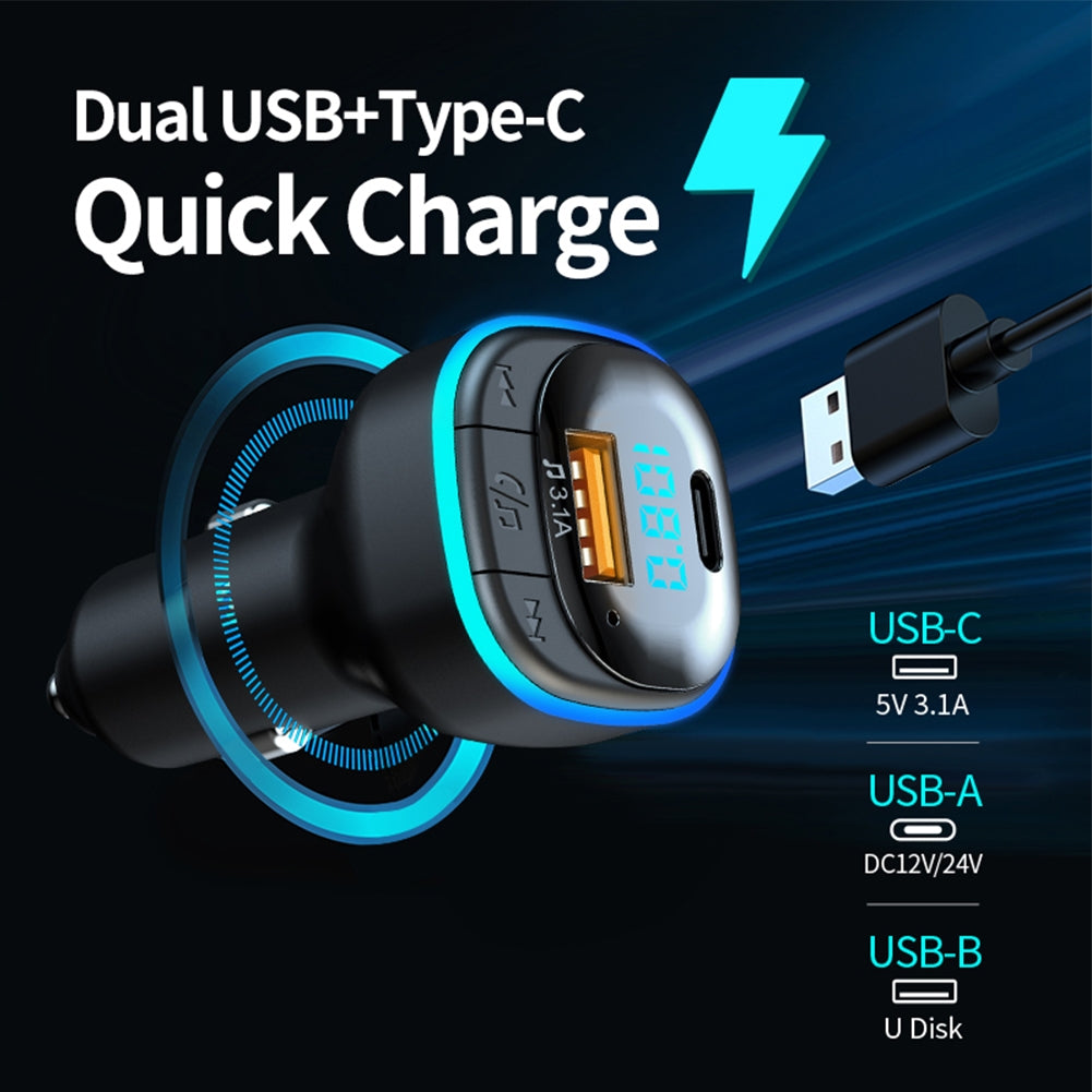 Car Bluetooth Kit Hands-free Mp3 Player Fast Charging Charger Fm Transmitter Black - Premium Car Chargers from Rapidvehicles - Just $18.99! Shop now at Rapidvehicles