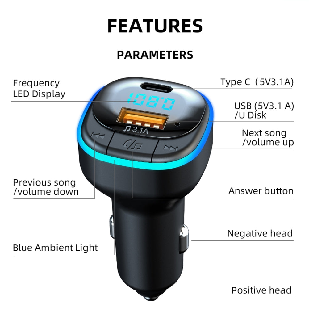 Car Bluetooth Kit Hands-free Mp3 Player Fast Charging Charger Fm Transmitter Black - Premium Car Chargers from Rapidvehicles - Just $18.99! Shop now at Rapidvehicles