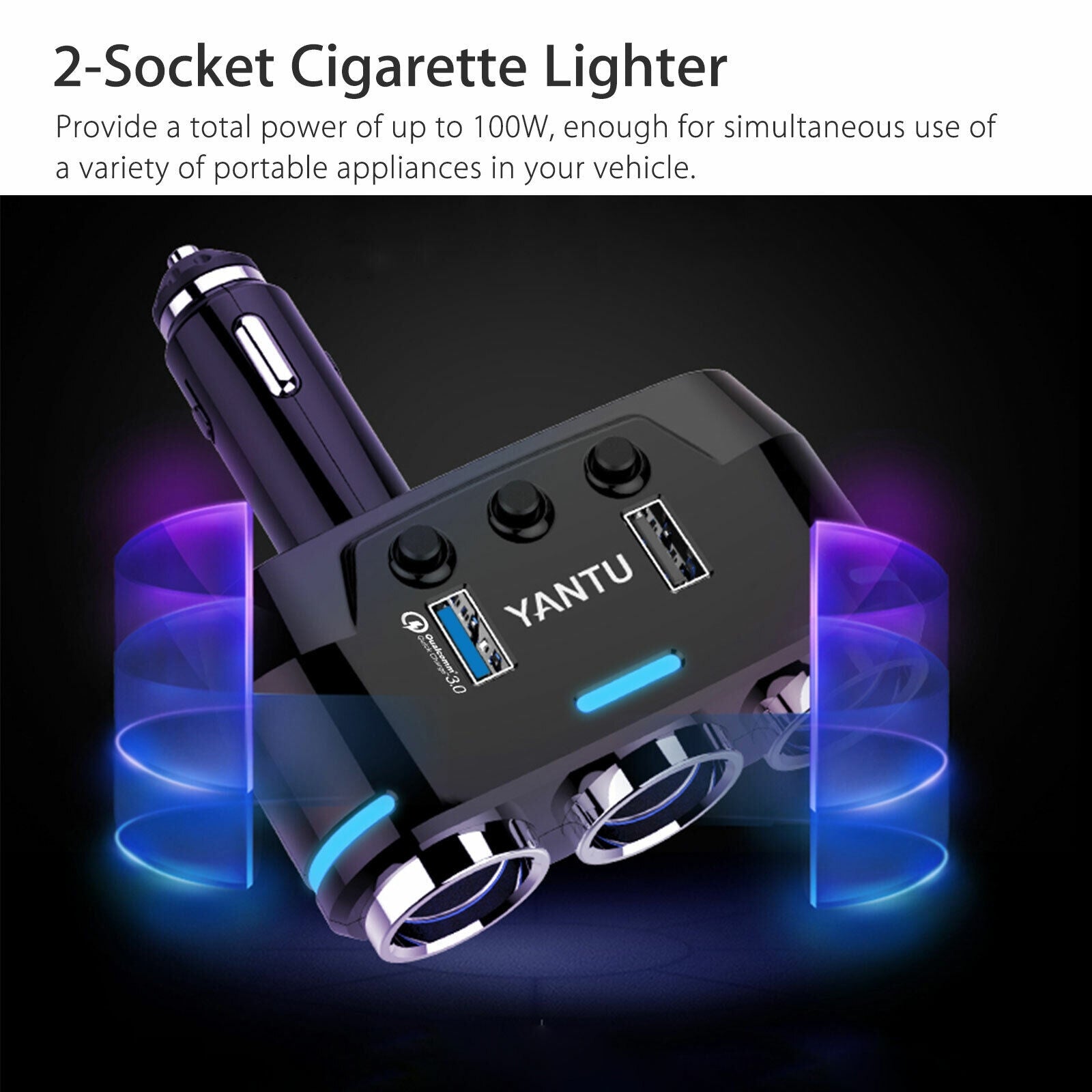 2-way Car Cigarette Lighter Socket Splitter Portable Dual USB Car Charger Dual-socket Cigarette Lighter Black - Premium Car Chargers from Rapidvehicles - Just $28.99! Shop now at Rapidvehicles