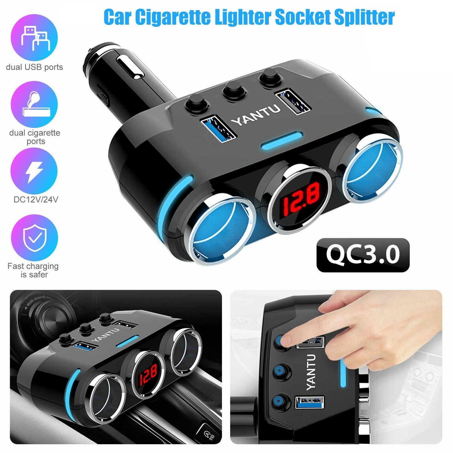 2-way Car Cigarette Lighter Socket Splitter Portable Dual USB Car - Premium Car Chargers from Rapidvehicles - Just $37.99! Shop now at Rapidvehicles