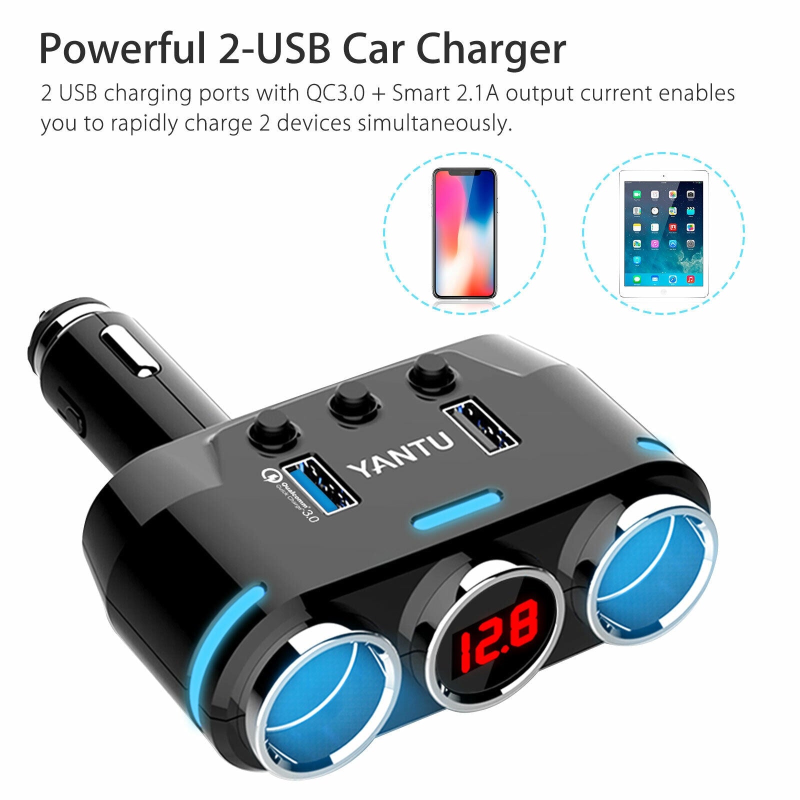 2-way Car Cigarette Lighter Socket Splitter Portable Dual USB Car Charger Dual-socket Cigarette Lighter Black - Premium Car Chargers from Rapidvehicles - Just $28.99! Shop now at Rapidvehicles