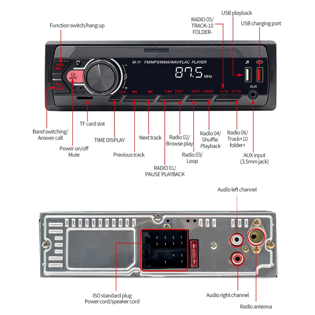 1 Din Car Radio Stereo Bluetooth Receiver Fast Charging Jack Colorful Buttons Mp3 Multimedia Player Black - Premium Other Car Electronics from Rapidvehicles - Just $41.99! Shop now at Rapidvehicles