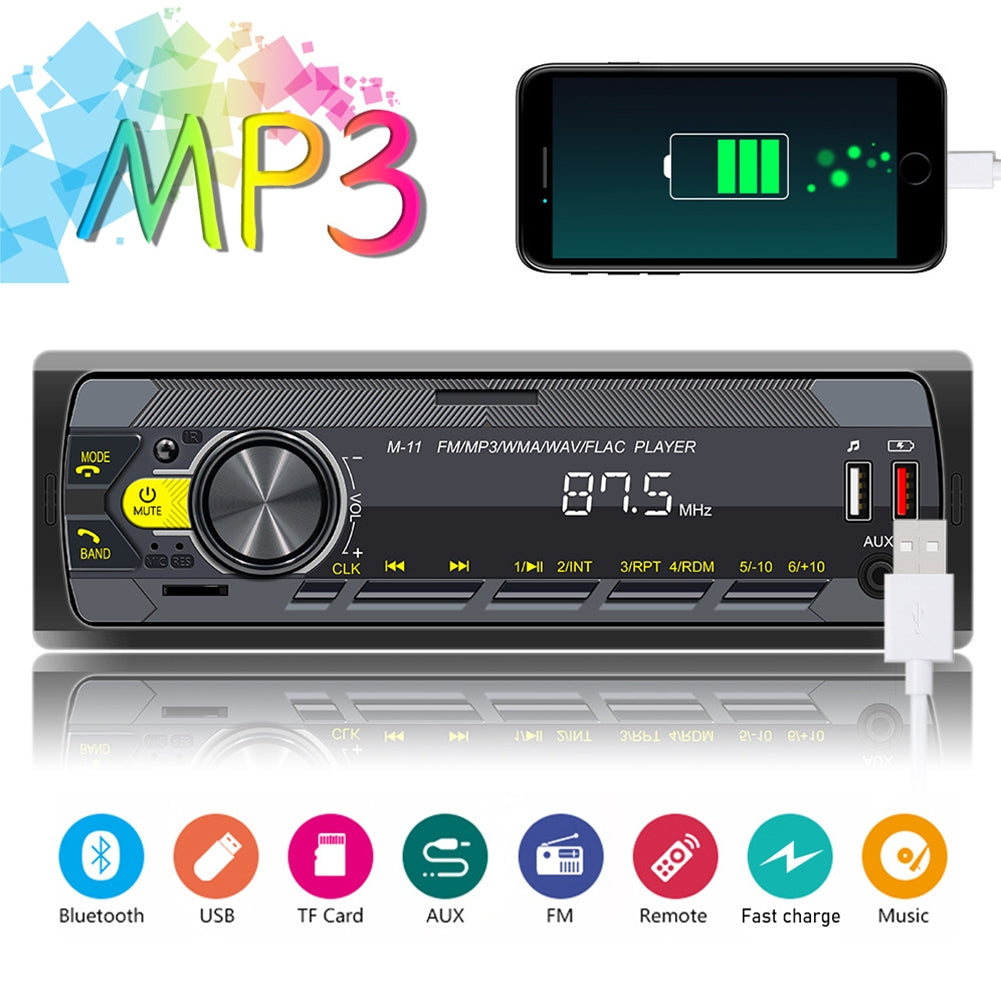 1 Din Car Radio Stereo Bluetooth Receiver Fast Charging Jack Colorful Buttons Mp3 Multimedia Player Black - Premium Other Car Electronics from Rapidvehicles - Just $41.99! Shop now at Rapidvehicles