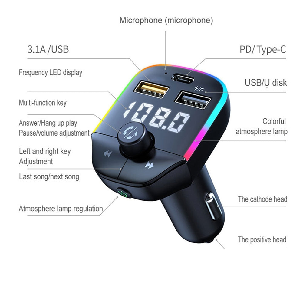 Car Fm Transmitter Bluetooth-compatible Handsfree Calling Wireless Car Kit Stereo Mp3 Music Player Usb Charger black - Premium Car Chargers from Rapidvehicles - Just $24.99! Shop now at Rapidvehicles