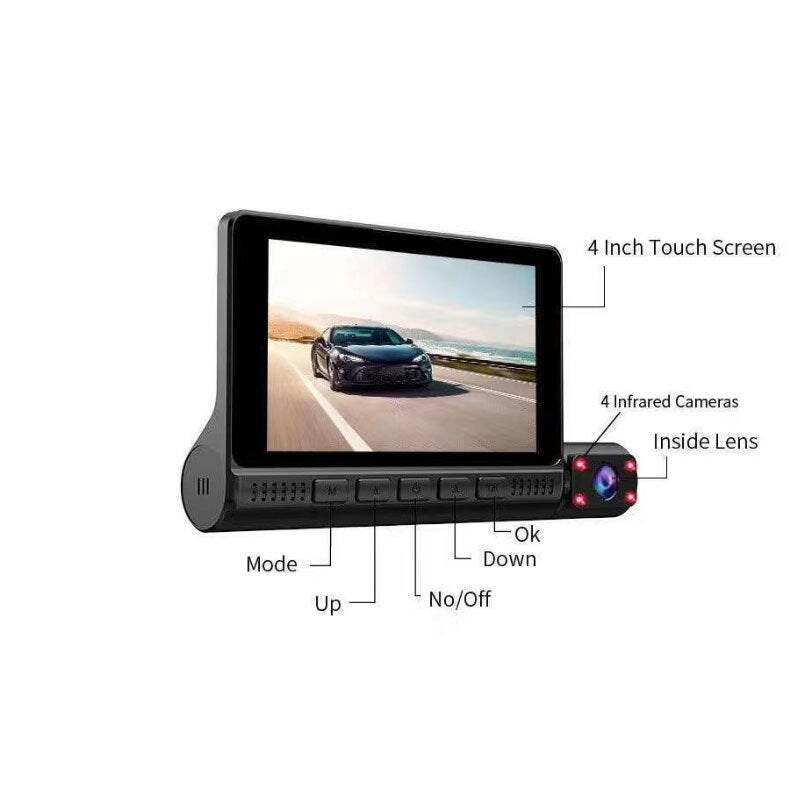 ABS Car 4 Inch Driving Recorder HD 1080P Three-Lens Touch - Premium Car Rear View Camera from Rapidvehicles - Just $80.99! Shop now at Rapidvehicles