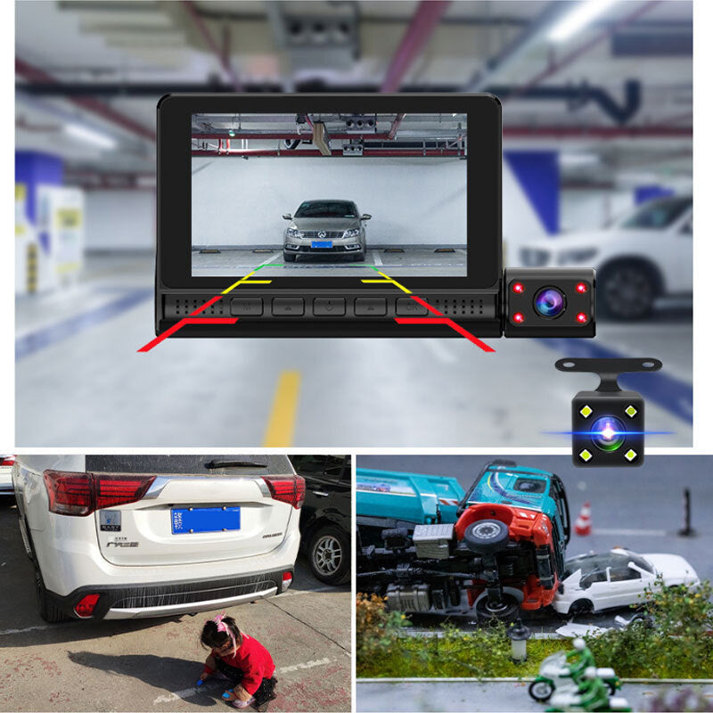 ABS Car 4 Inch Driving Recorder HD 1080P Three-Lens Touch - Premium Car Rear View Camera from Rapidvehicles - Just $80.99! Shop now at Rapidvehicles