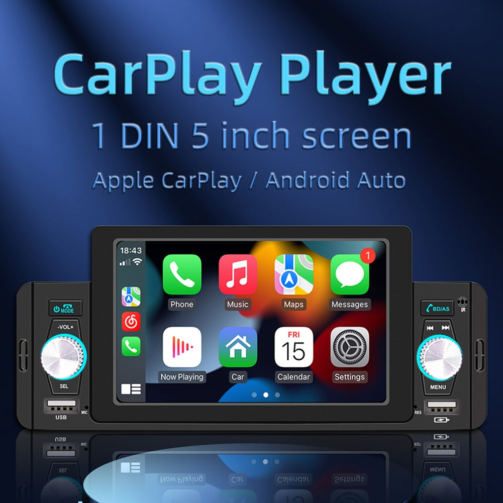 US 5-inch 1 Din Car Mp5 Player Bluetooth-compatible Mp4 Radio Compatible For Carplay Mobile Phone Interconnected black - Premium Automotive from Rapidvehicles - Just $84.99! Shop now at Rapidvehicles