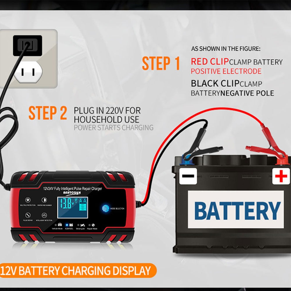 12v 24v Full Automatic Car Battery Charger Lcd Display Smart Quick Charge Motorcycle Battery Repair Tool EU Plug - Premium Other Car Electronics from Rapidvehicles - Just $42.44! Shop now at Rapidvehicles