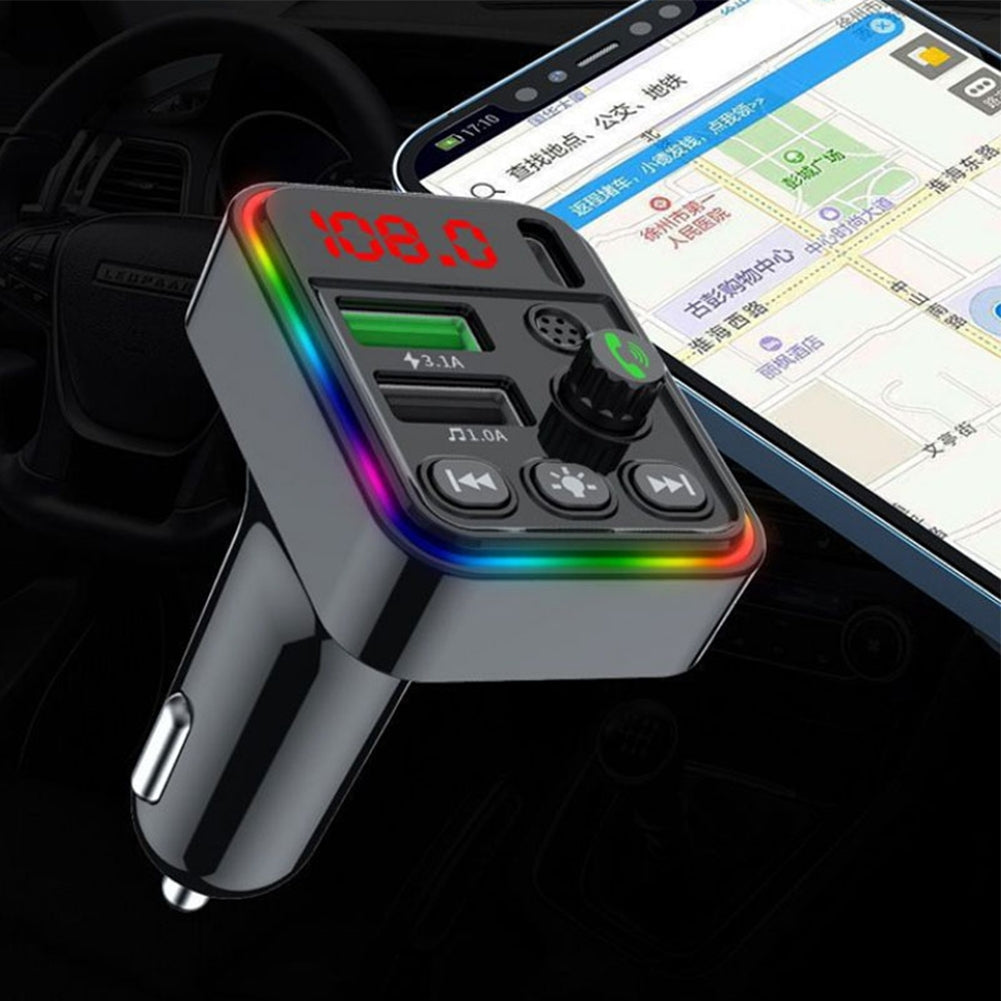 F19 Car Fm Transmitter Bluetooth-compatible Calling Stereo Music Player Type-c Charger Colorful Ambient Light black - Premium Car Chargers from Rapidvehicles - Just $19.99! Shop now at Rapidvehicles