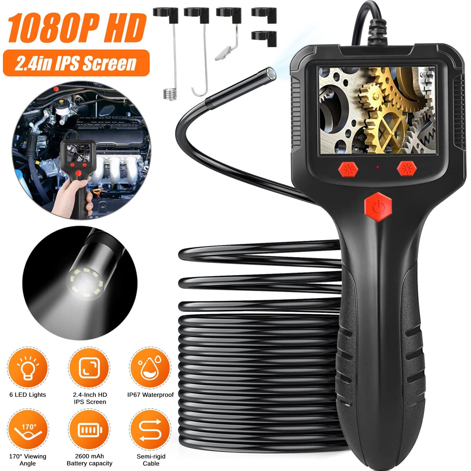 Portable Pipe Endoscope with Screen 8mm Lens Hd Camera Handheld Industrial Peepscope Detector Front 2m Black - Premium OBD & Diagnostic Tools from Rapidvehicles - Just $44.99! Shop now at Rapidvehicles