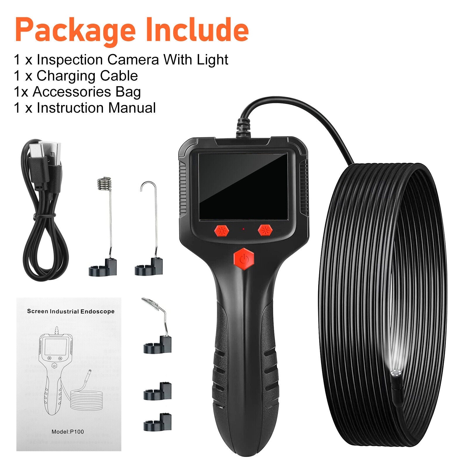 Portable Pipe Endoscope with Screen 8mm Lens Hd Camera Handheld Industrial Peepscope Detector Front 2m Black - Premium OBD & Diagnostic Tools from Rapidvehicles - Just $44.99! Shop now at Rapidvehicles