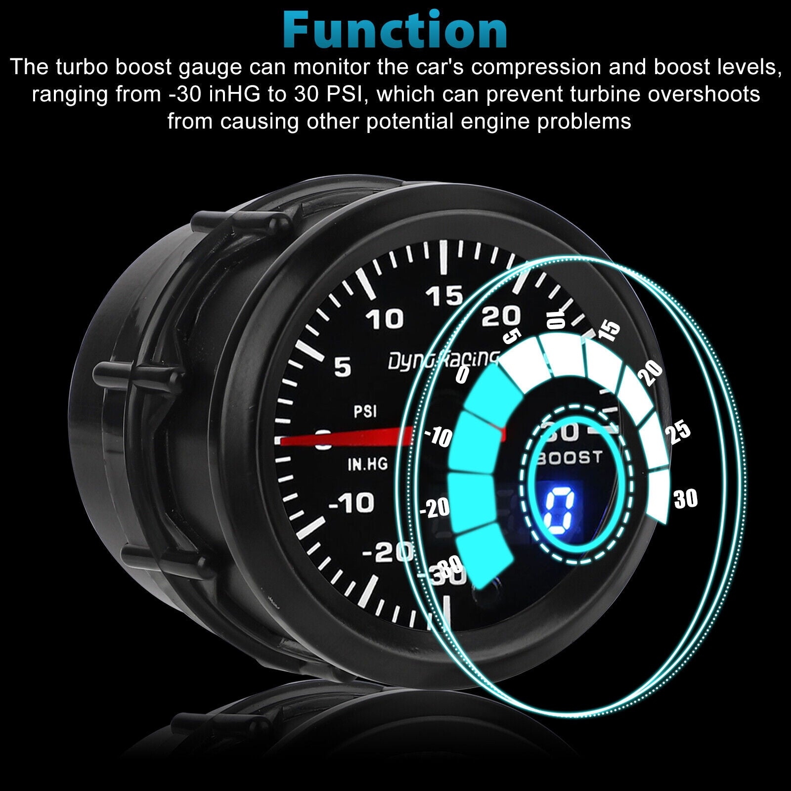 Car Turbo-boost Meter Psi Pressure Gauge 2-inch 52mm Pointer Digital Display Motor Oil Pressure Instrument Black - Premium Other Car Electronics from Rapidvehicles - Just $56.61! Shop now at Rapidvehicles