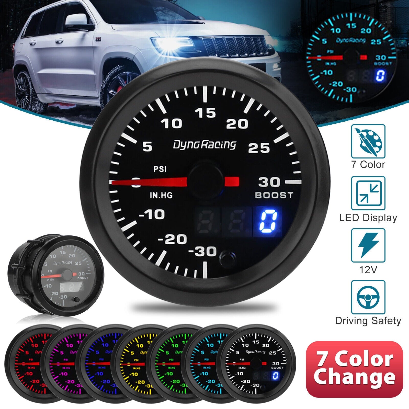 Car Turbo-boost Meter Psi Pressure Gauge 2-inch 52mm Pointer Digital Display Motor Oil Pressure Instrument Black - Premium Other Car Electronics from Rapidvehicles - Just $56.61! Shop now at Rapidvehicles