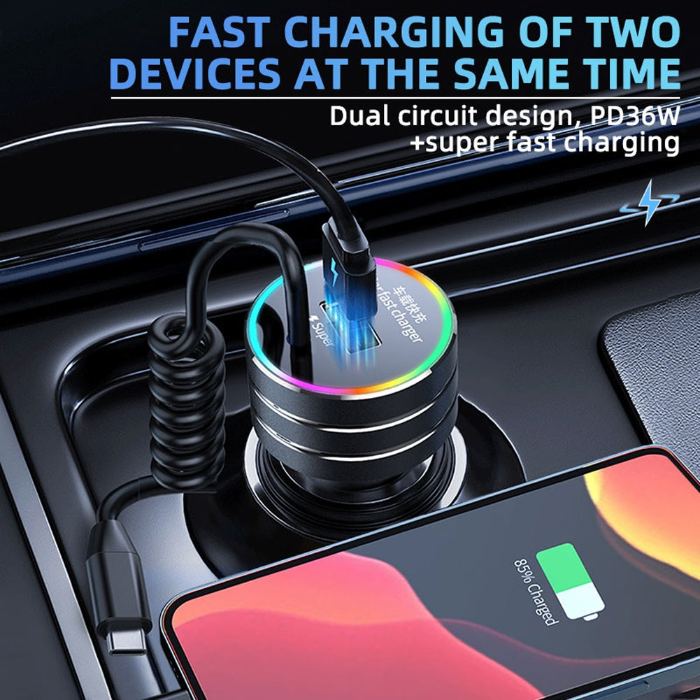 K13 Car Charger With Cable Bluetooth Kit Fast Charging Pd Usb Charger With Light  For Ios Head - Premium Car Chargers from Rapidvehicles - Just $21.99! Shop now at Rapidvehicles