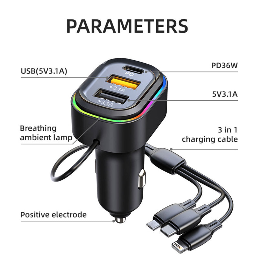 K5 Car Charger 36w Fast Charging Multi-functional Adapter Mp3 Bluetooth Player Audio Transmitter black - Premium Car Chargers from Rapidvehicles - Just $21.99! Shop now at Rapidvehicles