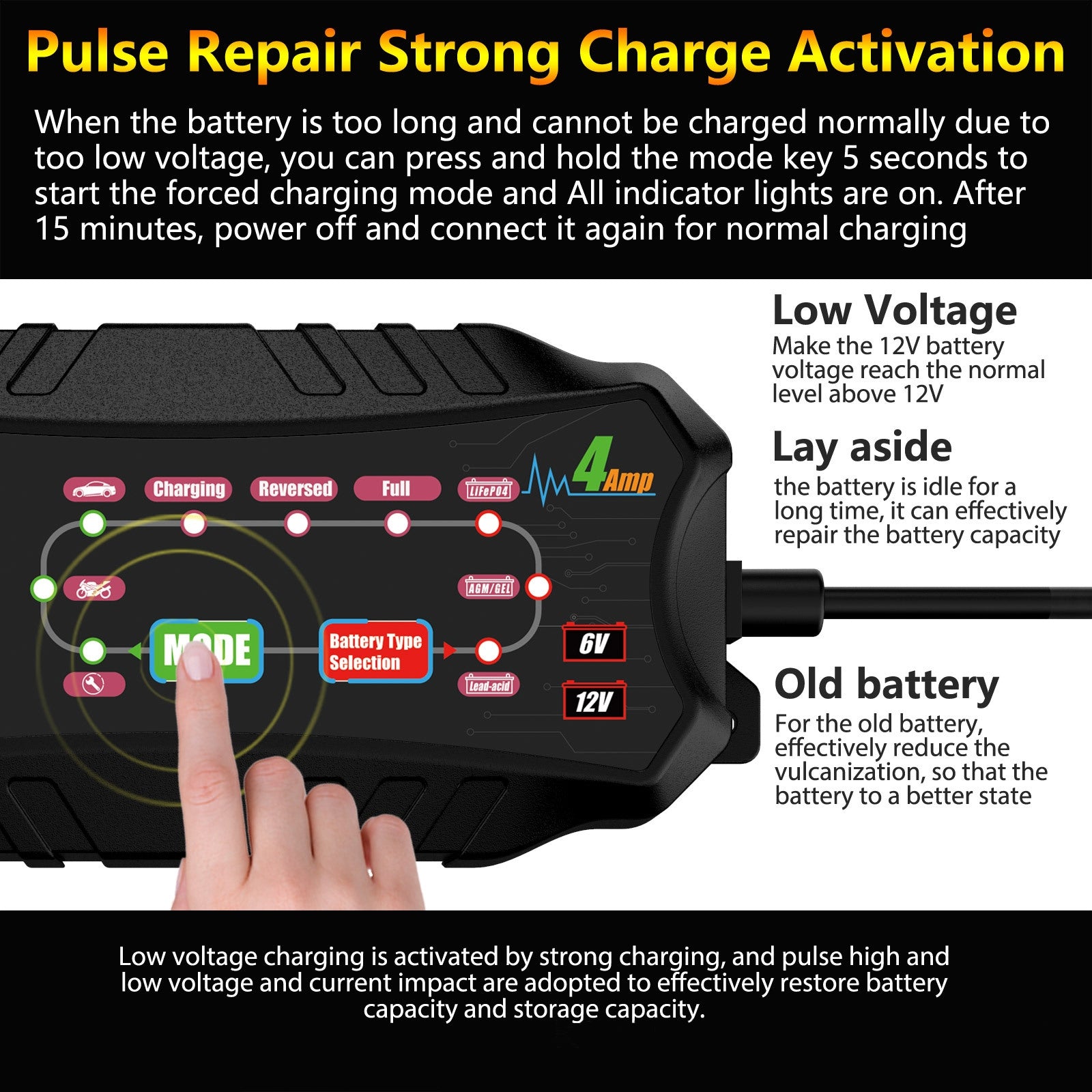 6v4a 12v4a Car Motorcycle Battery Charger Short Circuit Protection Intelligent Repair Battery Charger EU Plug - Premium Motorcycle Accessories from Rapidvehicles - Just $42.99! Shop now at Rapidvehicles