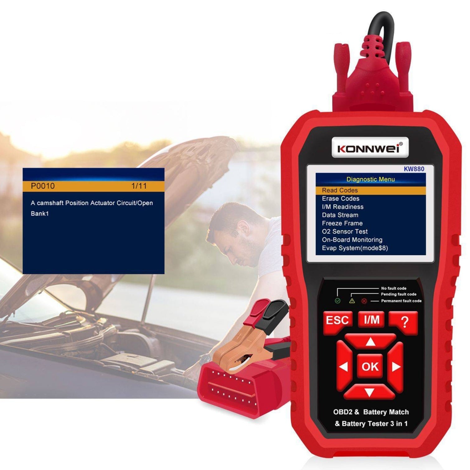 Kw880 Car Obdii Diagnostic Fault Scanner Tool Battery Real-time Monitoring Tools Auto Battery Tester Red - Premium OBD & Diagnostic Tools from Rapidvehicles - Just $95.99! Shop now at Rapidvehicles