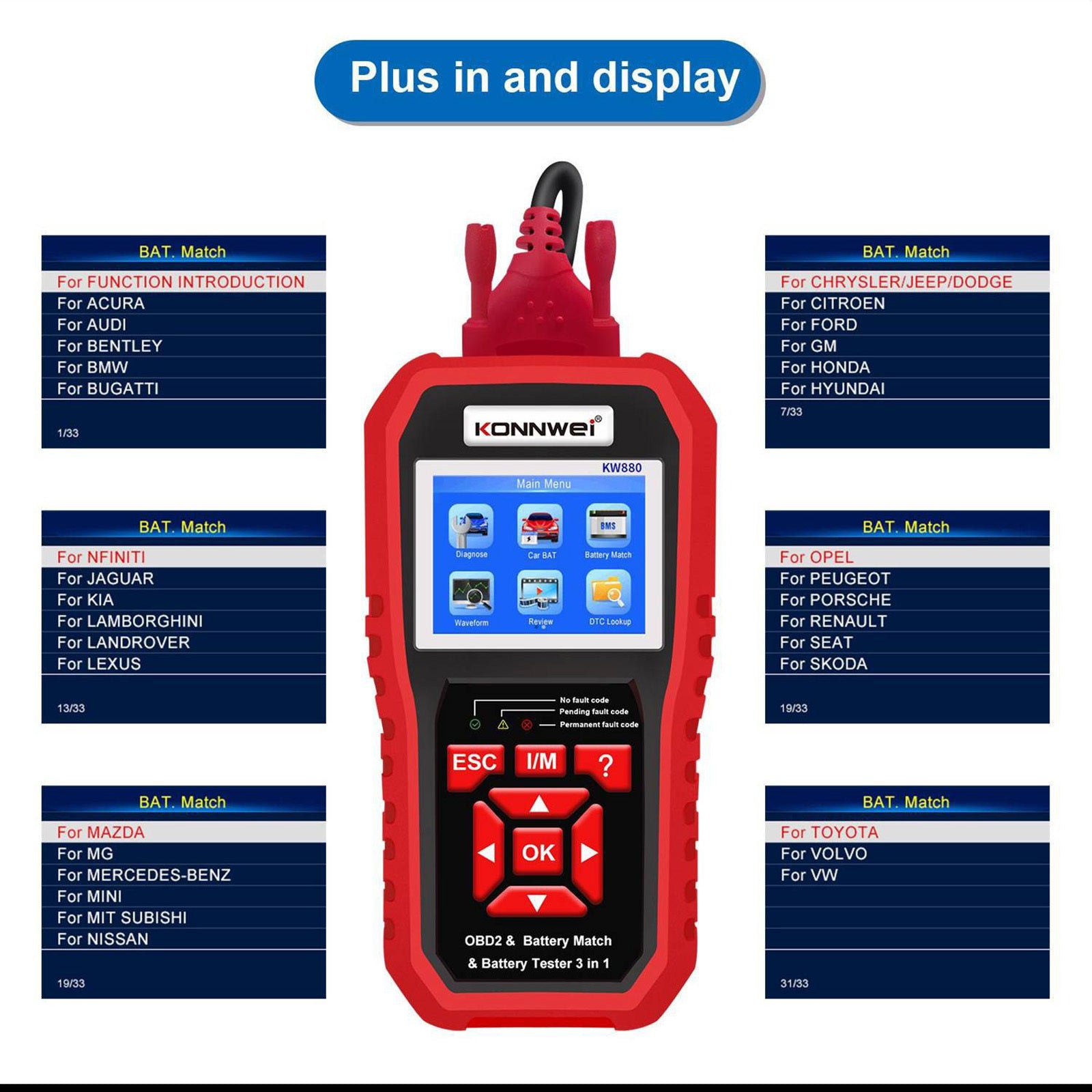 Kw880 Car Obdii Diagnostic Fault Scanner Tool Battery Real-time Monitoring Tools Auto Battery Tester Red - Premium OBD & Diagnostic Tools from Rapidvehicles - Just $95.99! Shop now at Rapidvehicles