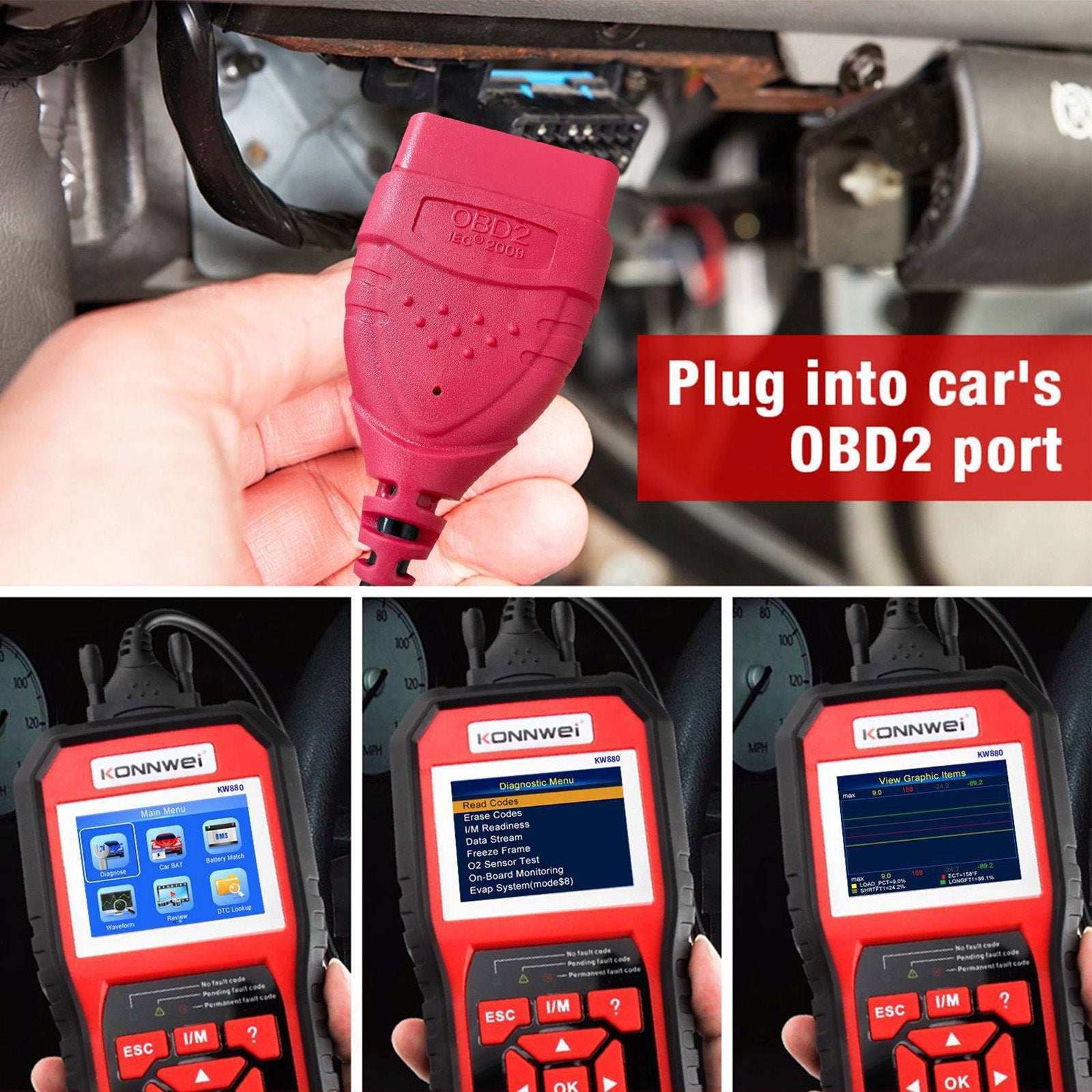 Kw880 Car Obdii Diagnostic Fault Scanner Tool Battery Real-time Monitoring Tools Auto Battery Tester Red - Premium OBD & Diagnostic Tools from Rapidvehicles - Just $95.99! Shop now at Rapidvehicles