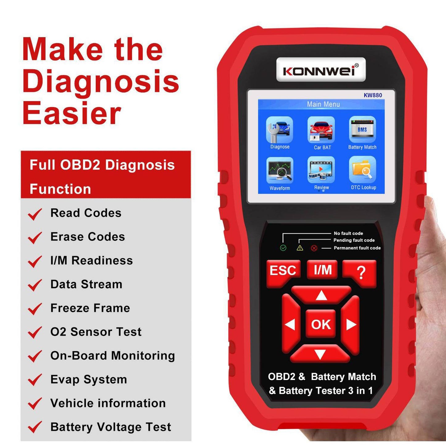 Kw880 Car Obdii Diagnostic Fault Scanner Tool Battery Real-time - Premium OBD & Diagnostic Tools from Rapidvehicles - Just $111.99! Shop now at Rapidvehicles