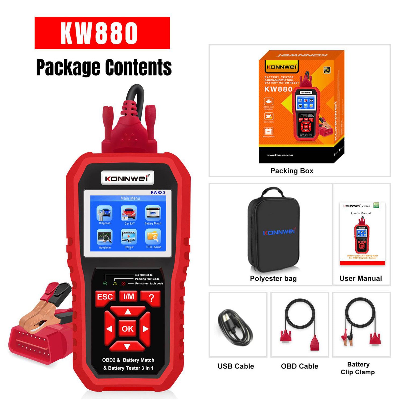 Kw880 Car Obdii Diagnostic Fault Scanner Tool Battery Real-time Monitoring Tools Auto Battery Tester Red - Premium OBD & Diagnostic Tools from Rapidvehicles - Just $95.99! Shop now at Rapidvehicles