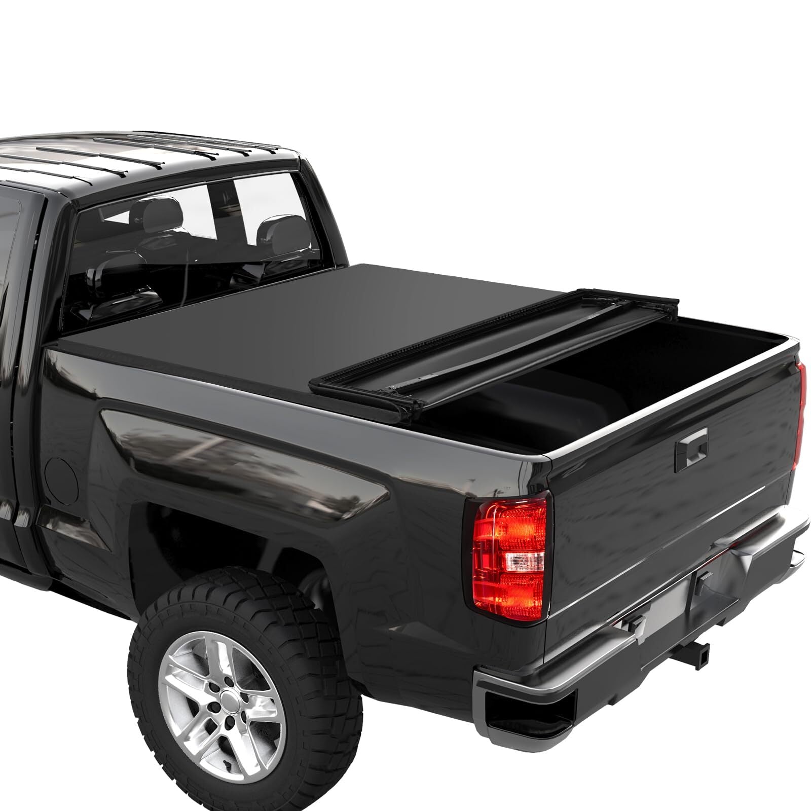 US GARVEE Soft Quad Fold 6.6ft Truck Bed Tonneau Cover Compatible with 2014-2018 Chevrolet Silverado 1500 Black - Premium Automotive Accessories from Rapidvehicles - Just $247.99! Shop now at Rapidvehicles