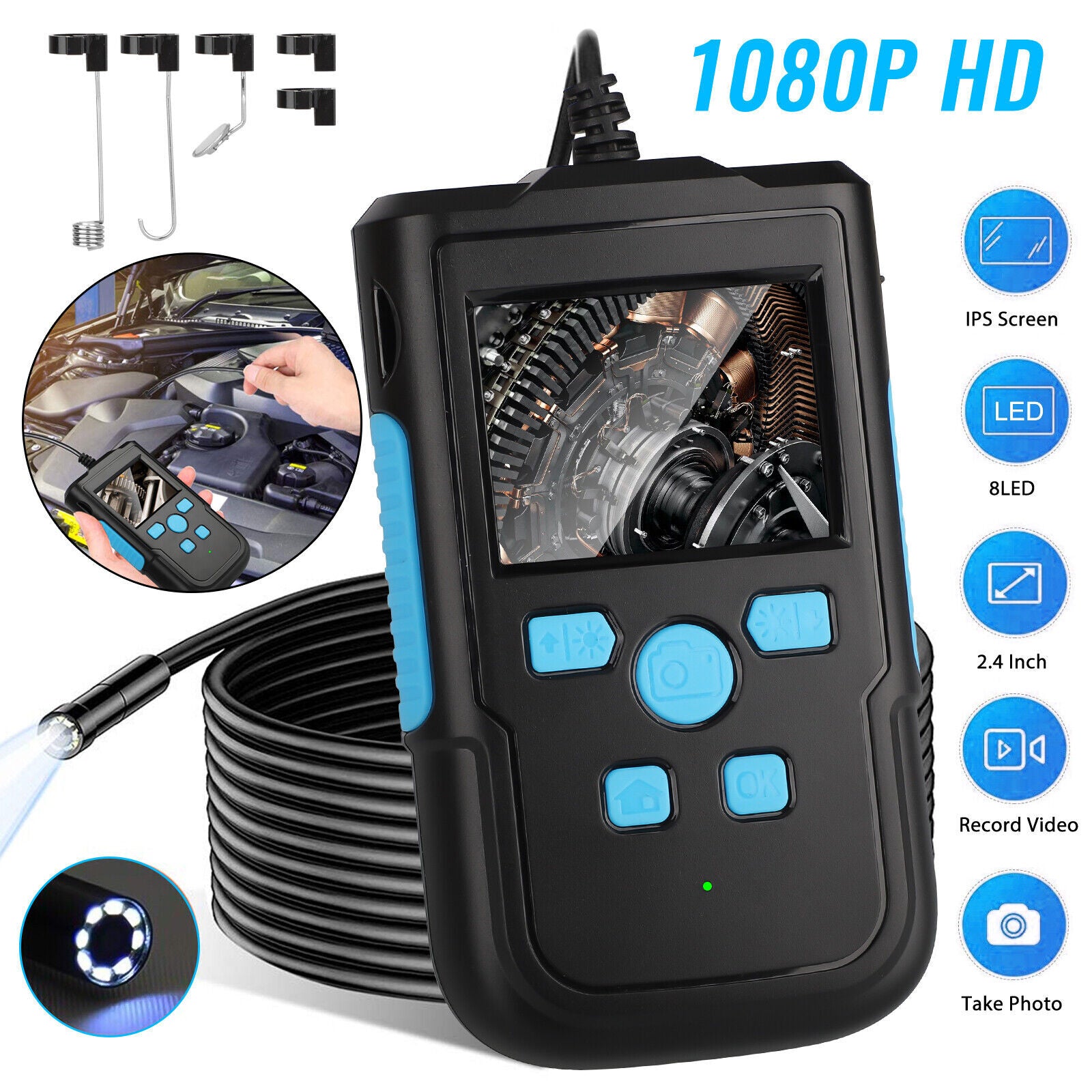 1080P HD Industrial Endoscope Camera 2.4-inch Screen Pipeline Borescope Video Inspection Camera 8mm-2m Black - Premium Other Car Tools from Rapidvehicles - Just $61.51! Shop now at Rapidvehicles